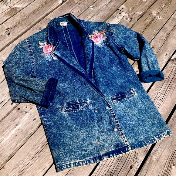 CHELSEA LINE Vintage Acid Wash Blue Denim Jacket - Picture 1 of 6